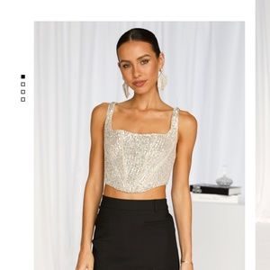 NWT Hello Molly Crop OOH LA LA LA CROP BEIGE SEQUIN